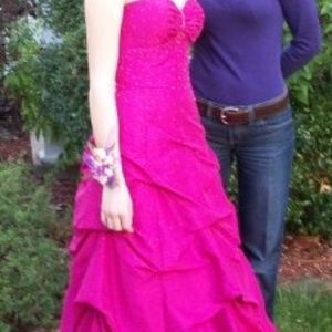 Magenta Strapless Prom Gown